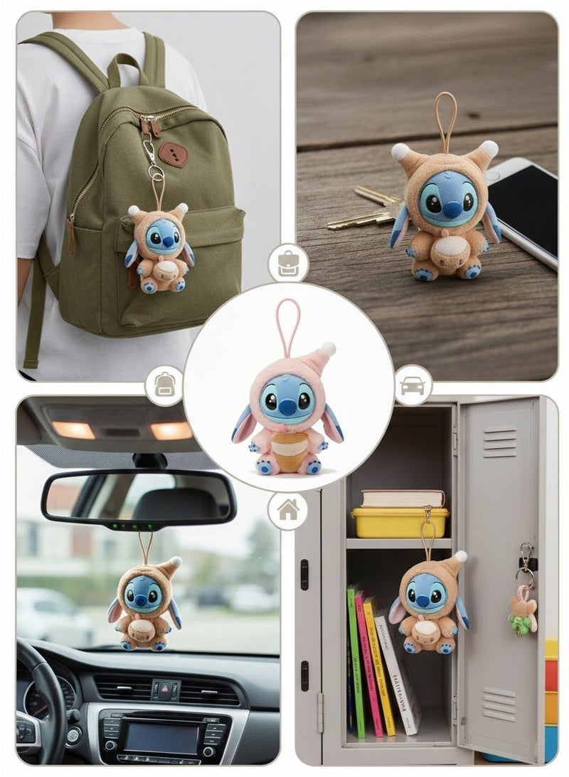 Stitch Figure Keychain Plush Doll 18cm – Cute Vinyl Face Stuffed Animal with Pink Hood & Mango | Disney Lilo & Stitch Surprise Box Series Bag Charm | Soft Hanging Toy Gift for Girls & Kids Birthday Eid Ramadan - Image 4